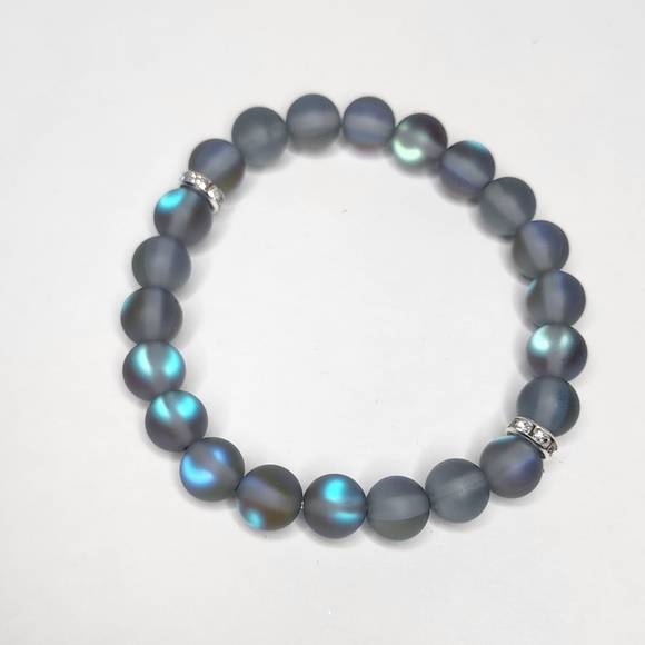 Matte Rainbow Black Mermaid beads stretch bracelet Rhinestones Design FreeSpirit - Picture 3 of 9